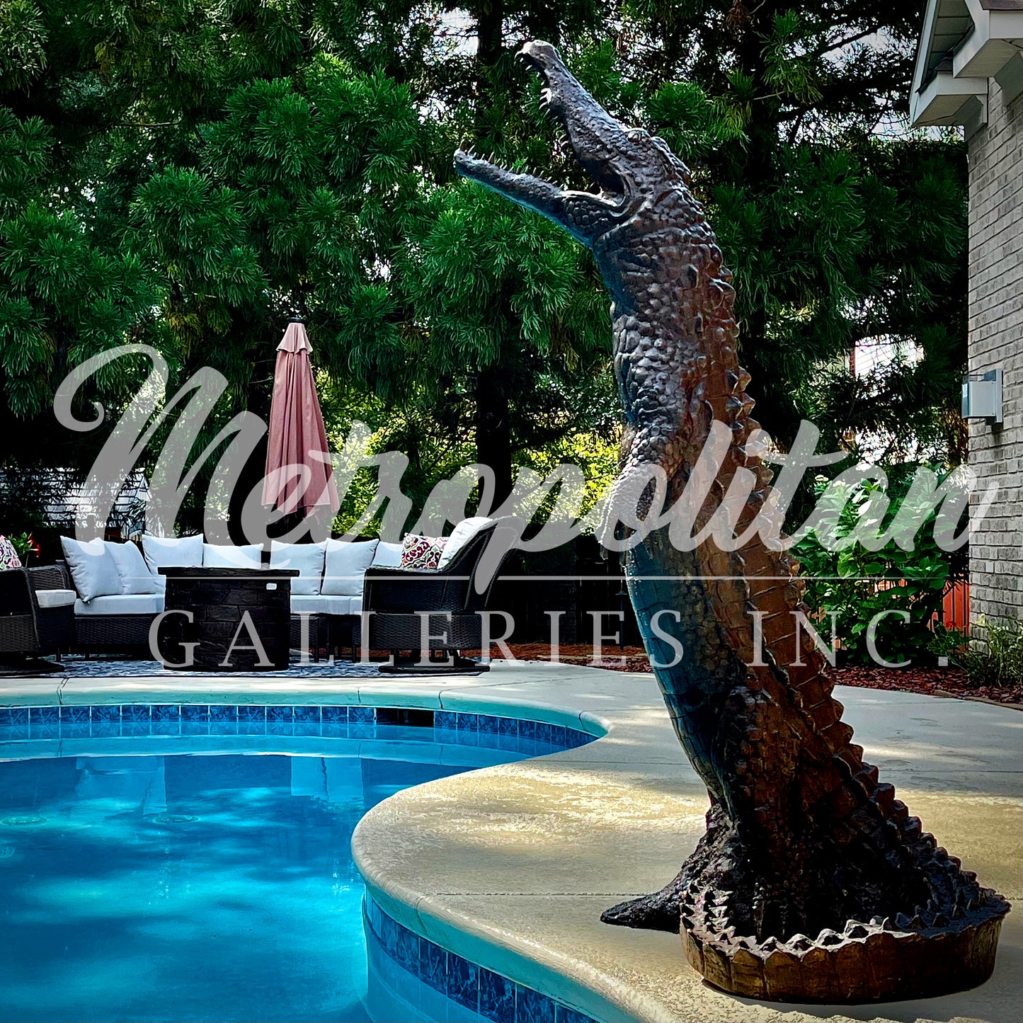 Standing Crocodile Fountain Bronze Statue