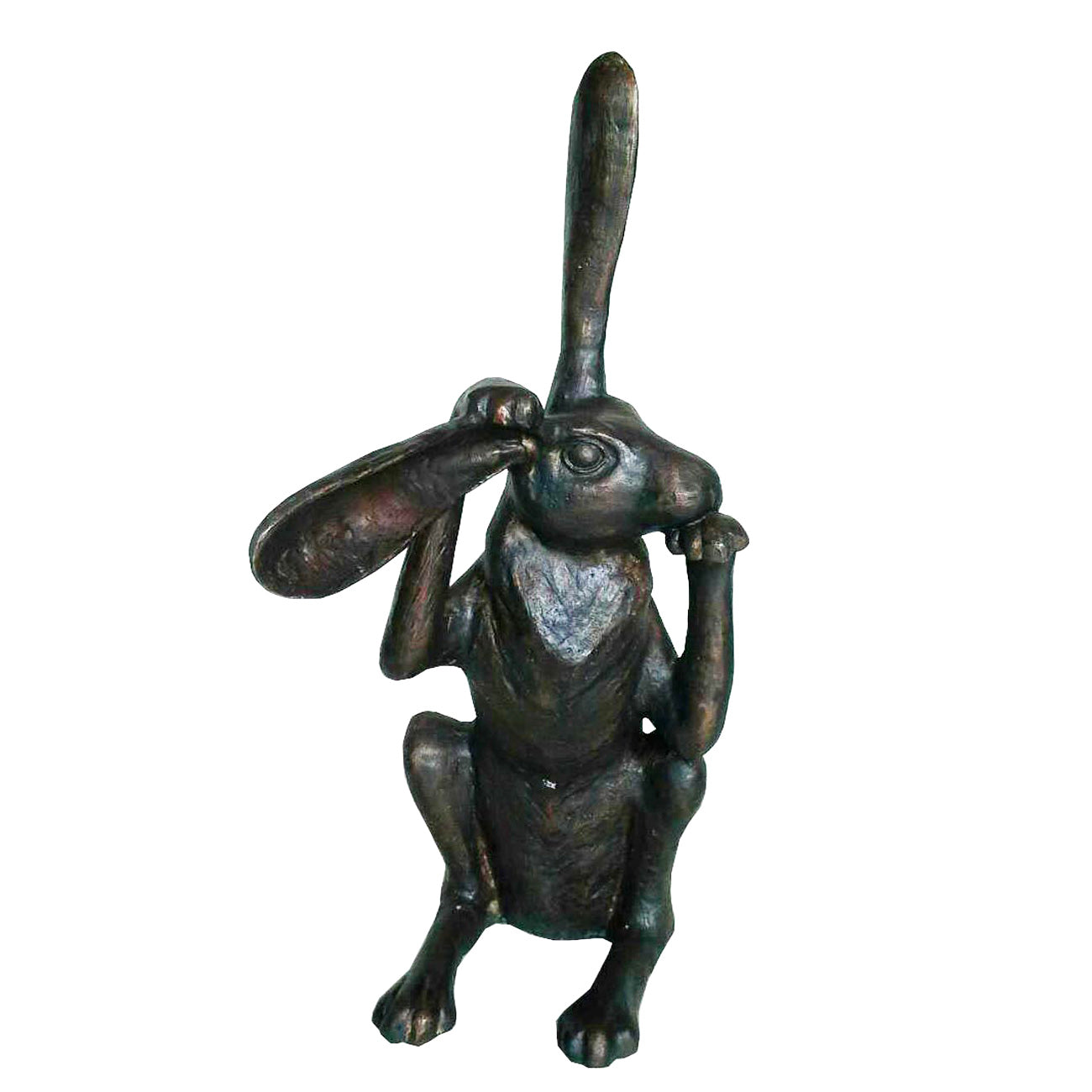 Bunny Rabbit Tugging Ear Bronze Statue