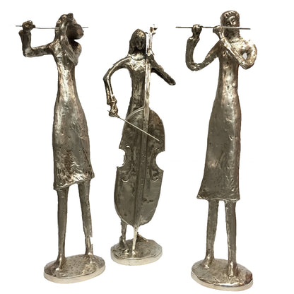 Contemporary Lady Musician Trio Table-top Bronze Statue Set