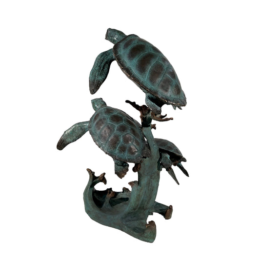 Swimming Seaturtles Fountain Bronze Statue